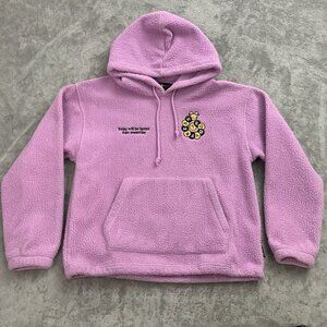 Teddy Fresh Hoodie Womens XS Pink Caterpillar Polar Fleece Pullover Sweatshirt